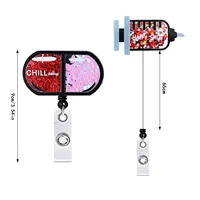 Acrylic Skeleton Quicksand Badge Holder Cartoon Syringe Pills Clothing Retractable Rotating Badge Reel for Doctor Nurse 2