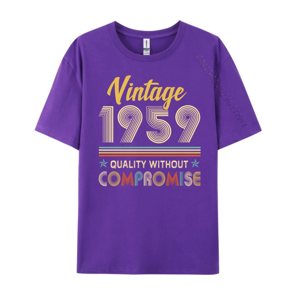 Vintage 1959 Birthday Legend Since T Shirts Girlfriend Slogan Christmas Tees Short Sleeve Funny Tee Shirt Crewneck 100% Cotton Vintage 1959 Birthday Legend Since 1959 _A3591 purple