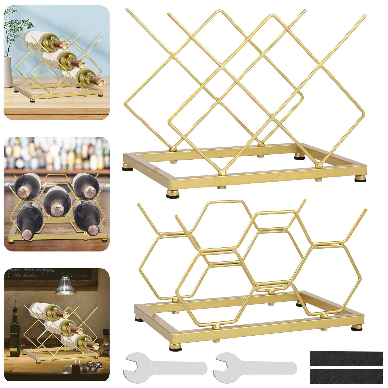 GoldMetalsWineRack5BottleCountertopDisplayStandKitchenAnti