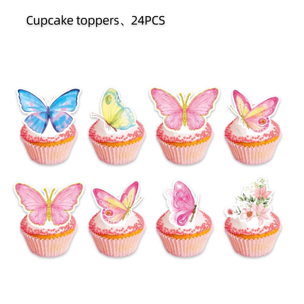 Neue Schmetterlings-Themen-Geburtstagsparty-Artikel: Schmetterlings-Tischgeschirr, Teller, Becher, Servietten, Tischdecke, Party-Deko, Ballons, Papa-Armband – Detail 19
