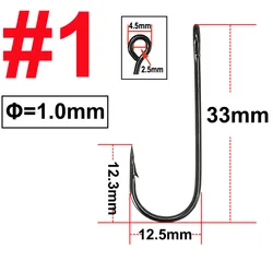 Premium Big Eyelet Long Shank Barbed Fishing Hooks - Single Crank Round Bent - 100 pcs (Size 1)