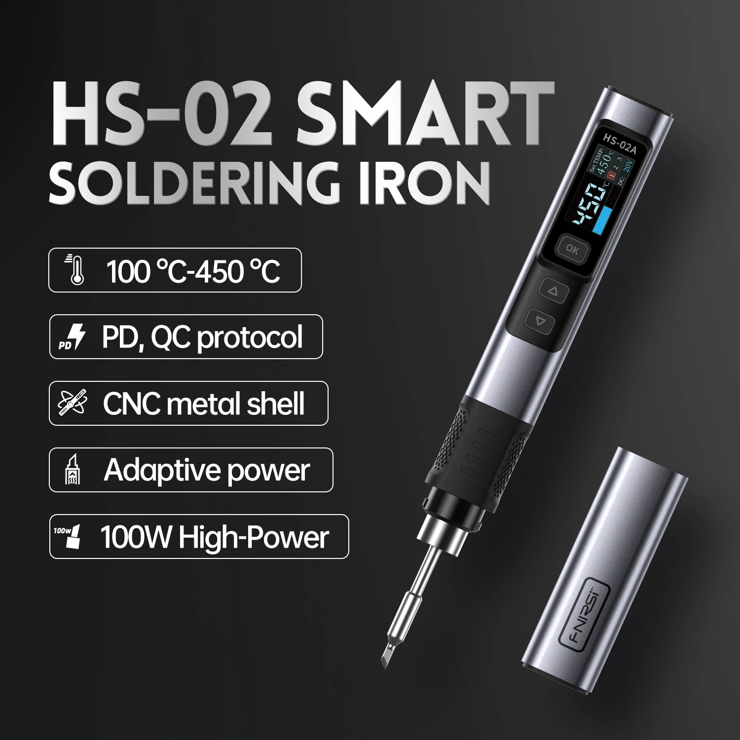 

FNIRSI HS-02 Smart Soldering Station 100W Electric Soldering Iron Adjustable Constant Temperature Fast Heat Solder Iron Kit