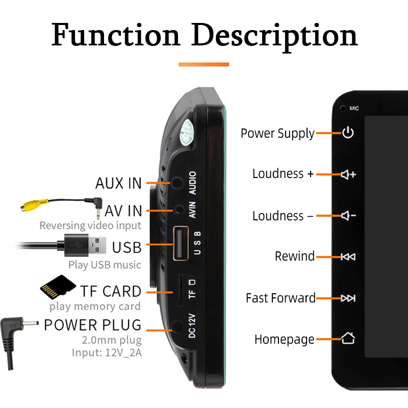 7" Portable Car Radio Multimedia Bluetooth Video Player Wireless CarPlay Android