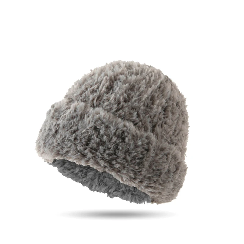 

Women Thicken Skullcap Knitted Hat Solid Color Beanie Hats Bonnet Caps Faux Fur Fuzzy Outdoors Warm Windproof