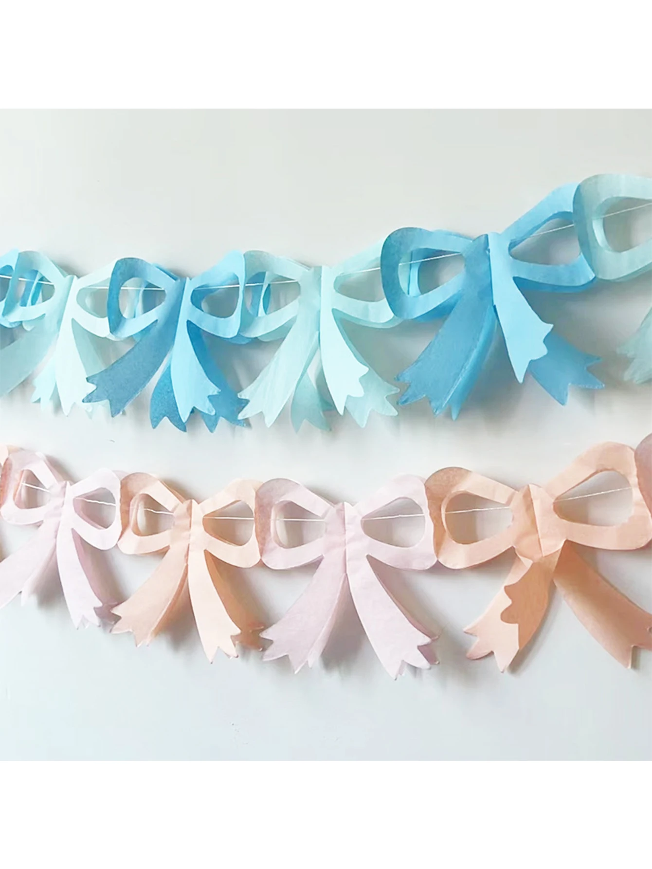 Blue and pink paper bow flag party birthday festival wall decoration two-color splicing flag small fresh style decoration