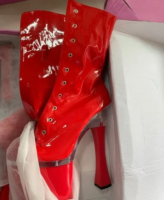 18 cm, square heel, high heels, bride's wedding dinner low thick heel boots, fashion round head dance platform dress ankle dance