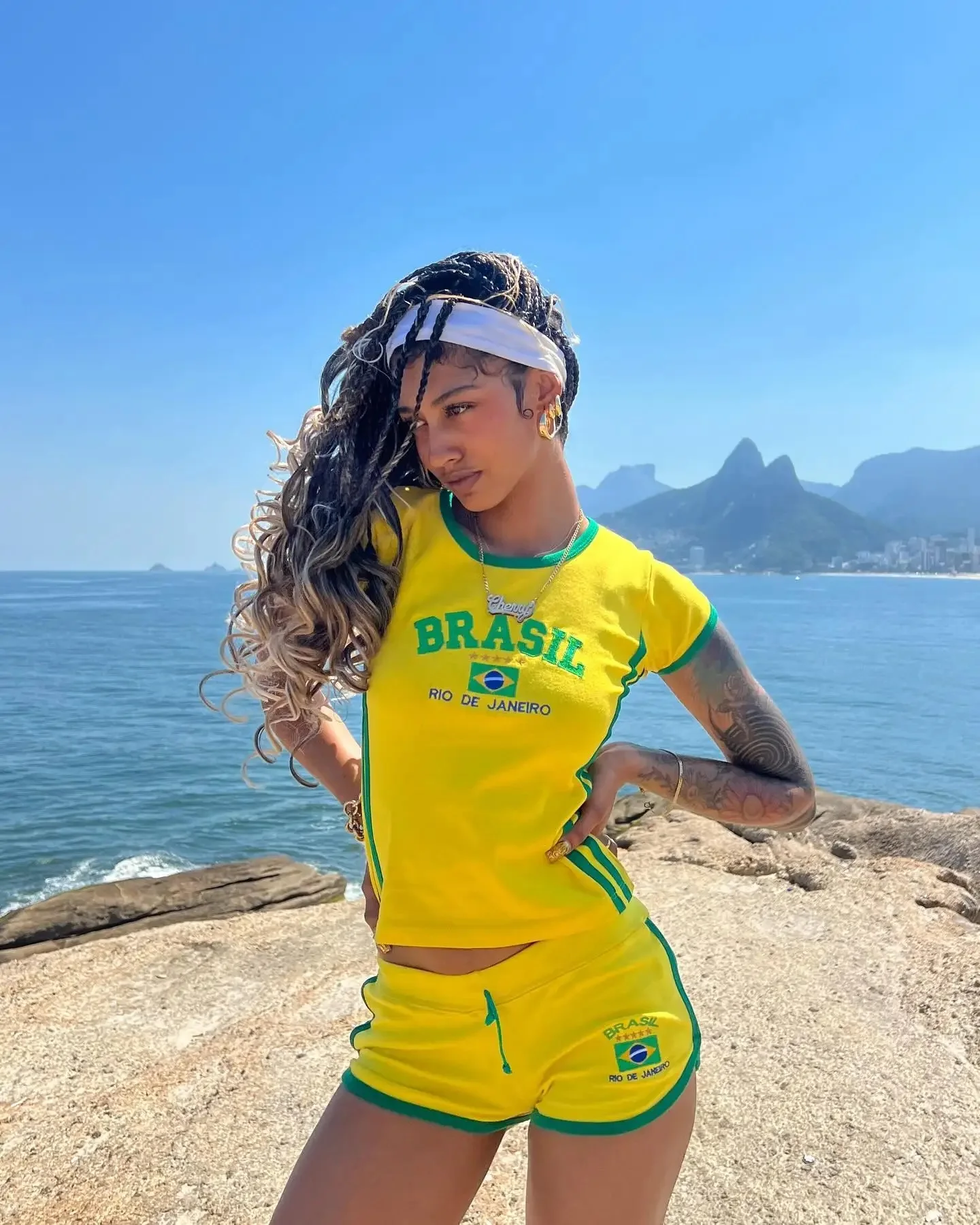 Summer T-shirt Women Brazil Letter Aesthetic Crop Tops Casual shorts Short Sleeve Tee Suit Streetwear Y2k Clothes Punk Aesthetic 5