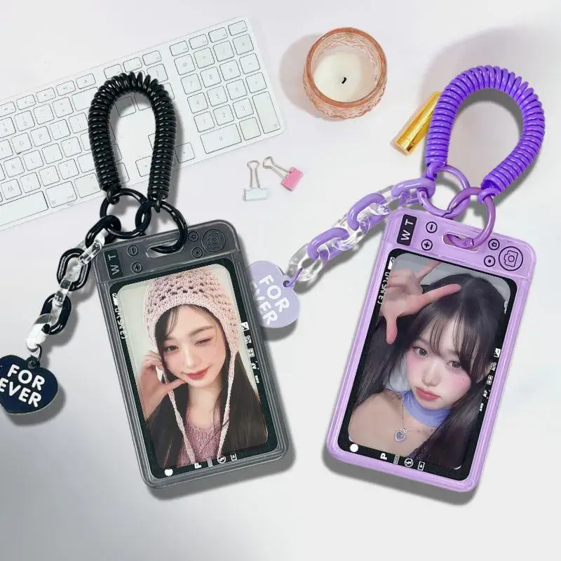 Clear Acrylic Photocard Holder with Keychain - Transparent Protective Case
