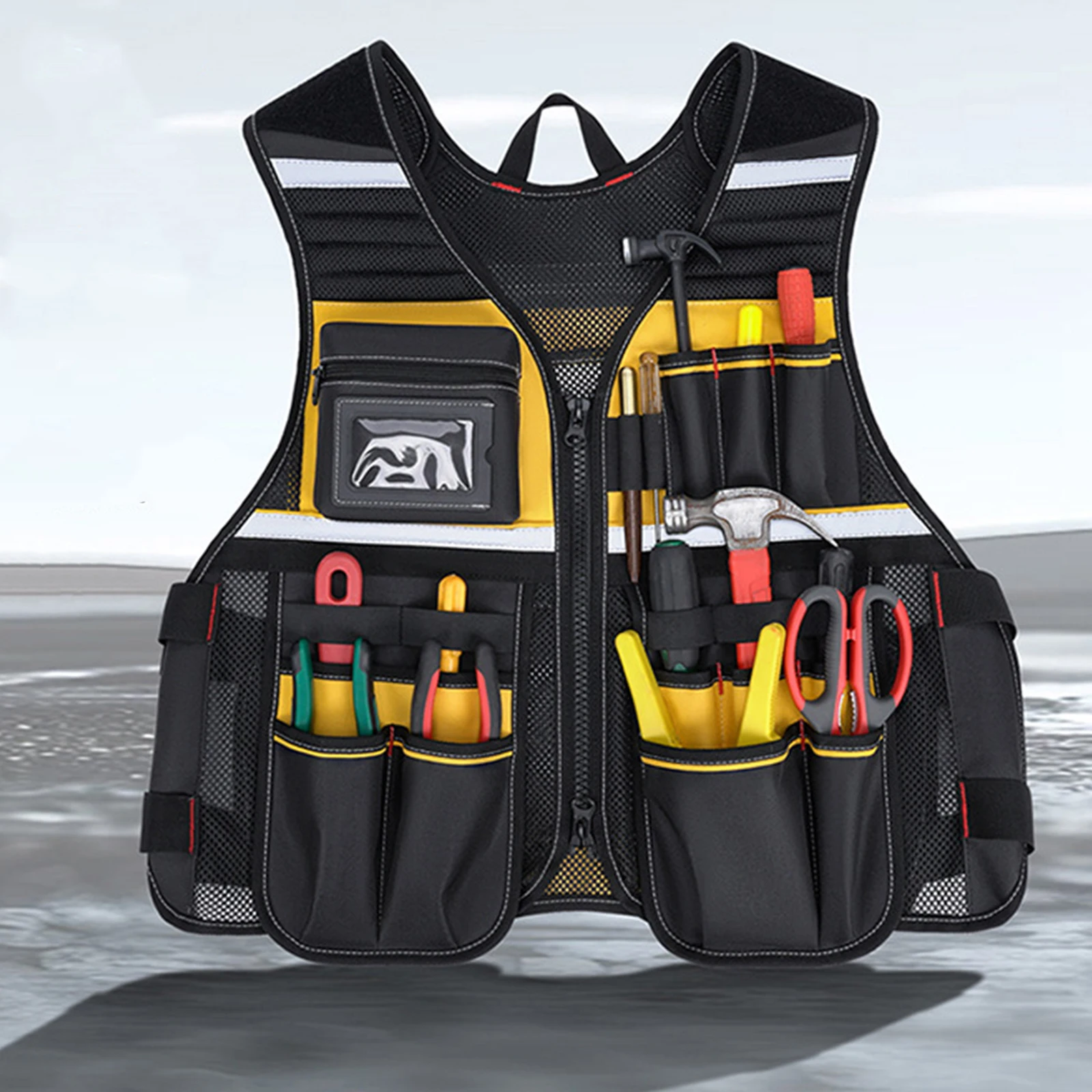 다중 포켓이 있는 반사 안전 작업 조끼 전기 목수 건설용 반사 안전 조끼