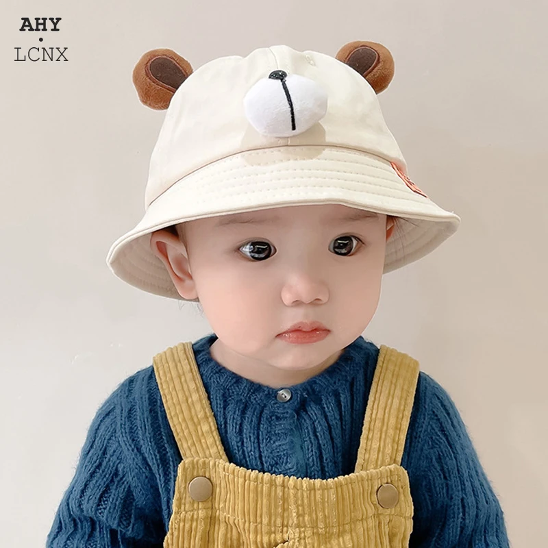 Baby Bucket Hat Beige Cotton Fluffy Kids Sun Hat Foldable Children Cute