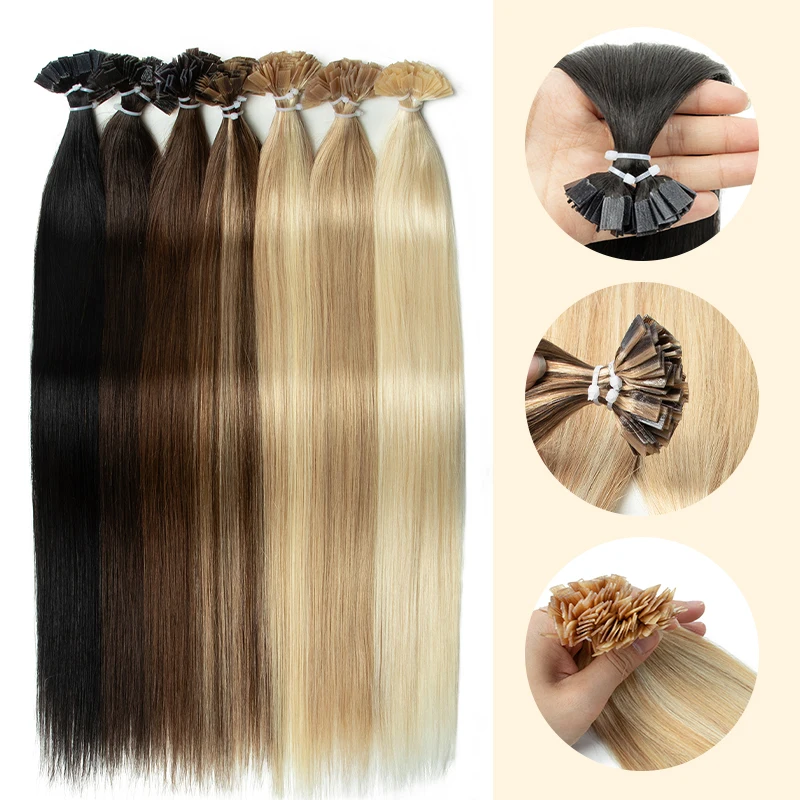 플랫 팁 케라틴 인모 연장 핫 퓨전 헤어 연장 1x0.8cm 본드 14-22 30g/팩