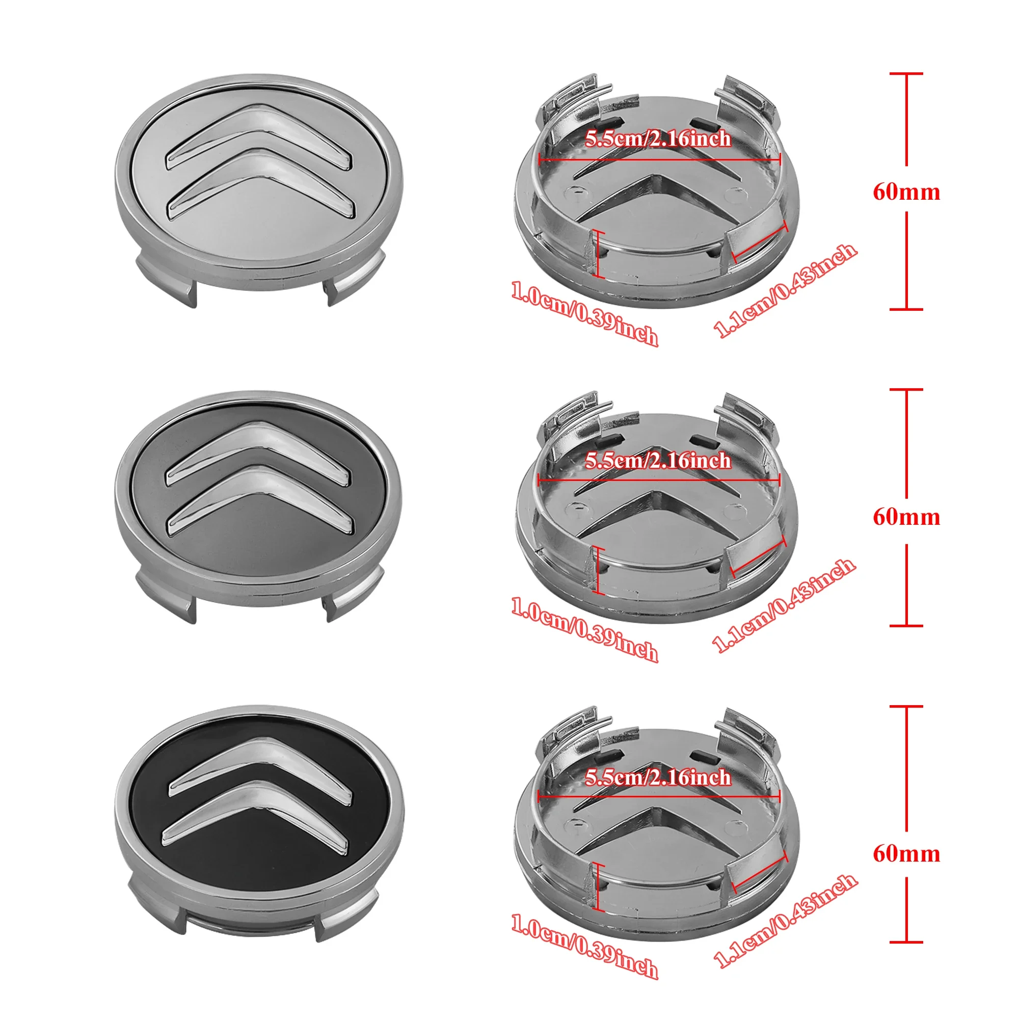 4개 60mm 자동차 휠 센터 허브 캡 시트로엥 허브 캡 액세서리 시트로엥 C1 C3 C4L VTS C-ELYSEE C5 C6 C2 C4 피카소용