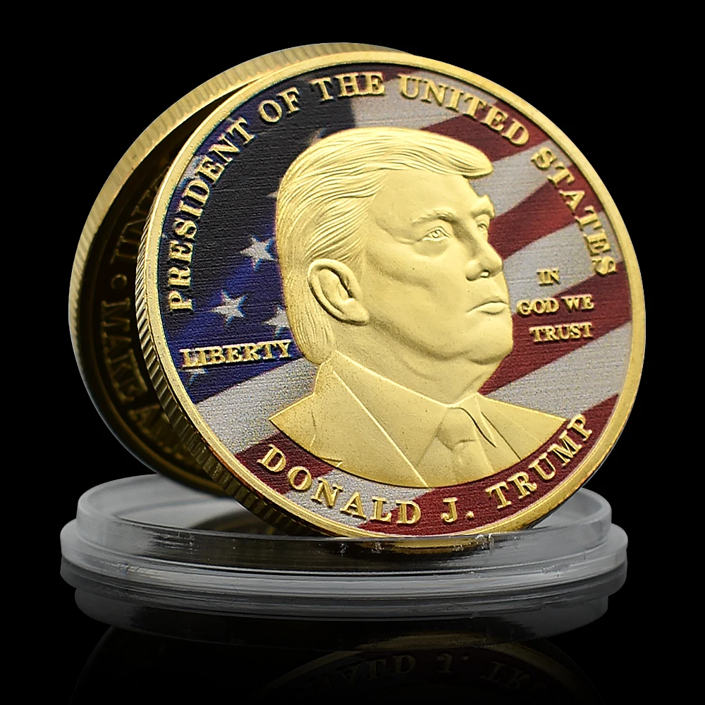 2024 Trump Gold Challenge Coin Us President Coins Collectible Leberty In God We Trust Medaglia Commemorativa In Capsule