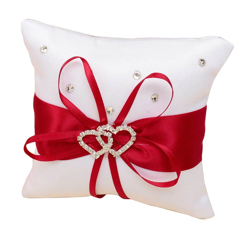 Ring pillow for wedding Ring pillow with satin ribbons red + white 10 cm x 10 cm