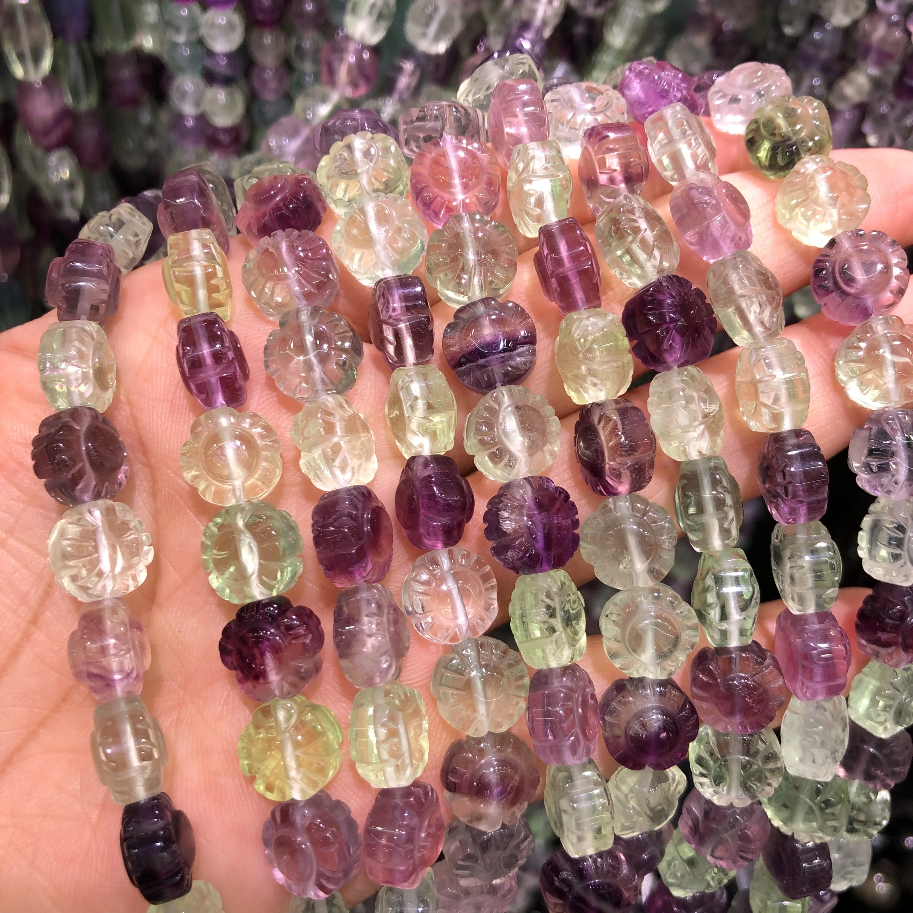 

Natural Rainbow Fluorite Flower Loose Beads Jewelry Making For Bracelet Necklace Earring Reiki Healing Stone DIY Accessories