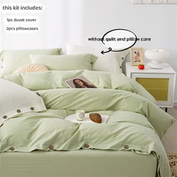 Luxury 100% Cotton Solid Twist Bedding Set - 3 Piece King Size Duvet and Quilt Cover Collection (220x240 cm) - 260x240cm (Green)