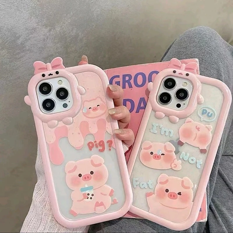 Case For IPhone 14 11 13 12 Pro Max Cute Pig Bear Cases Iphone X XR XS Max 7 8 6 6S Plus 14 SE 2020 2022 Transparent Cover Funda