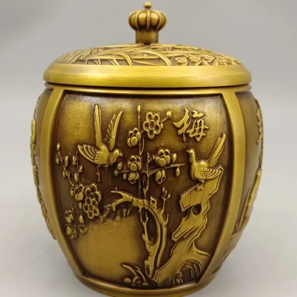 

Antique bronze collection pure copper merlin bamboo ju copper tea jar high quality brass home bogu shelf