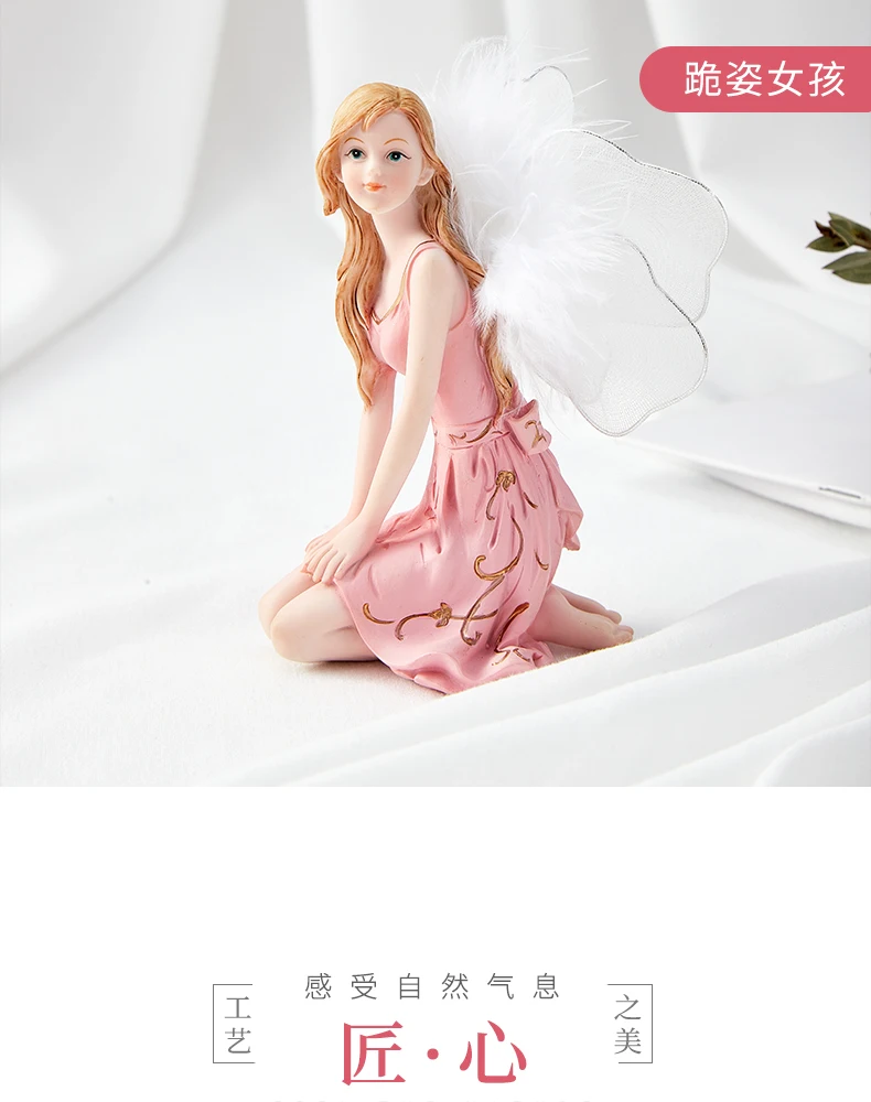 Blumen fee Harz Ornamente rosa Engel Mädchen Wohnkultur auf Schreibtisch zubehör kawaii Figur Haupt dekoration – Detail 7