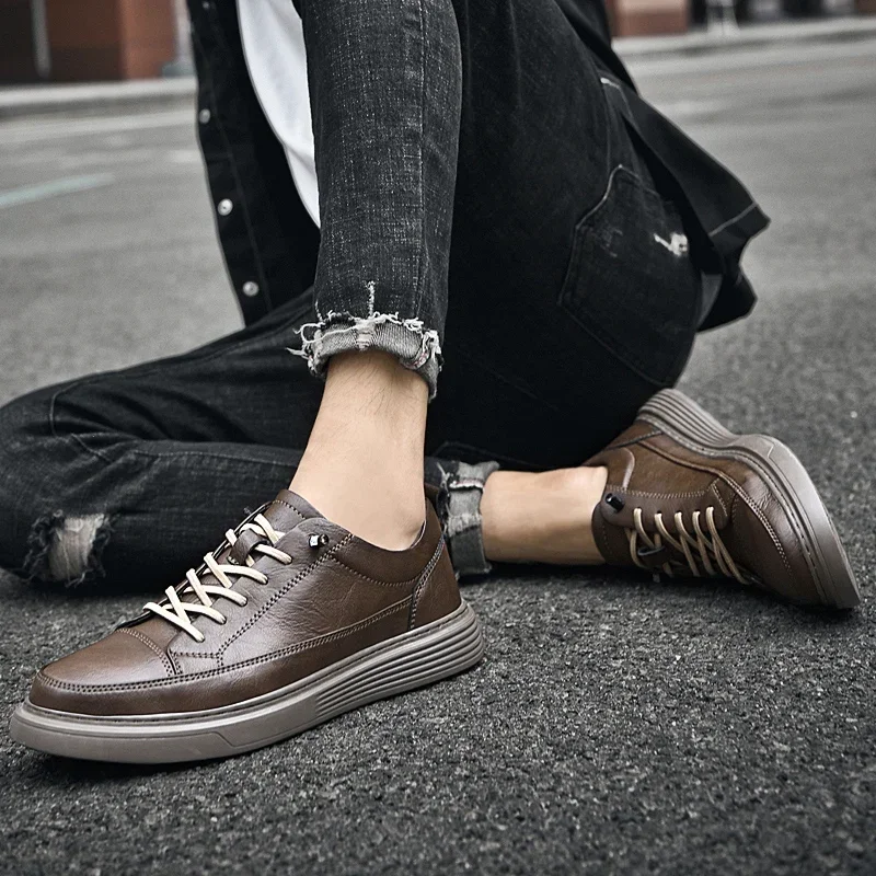 Casual Shoes Men's Brown Genuine Leather Jogging Shoes Winter Warm Fur Oxford For Men Big Size 36-47 Mocassin Mens Shoes