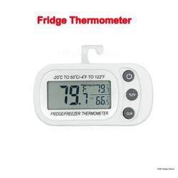 Digital Refrigerator and Freezer Thermometer with Hook and LCD Display (WHITE)