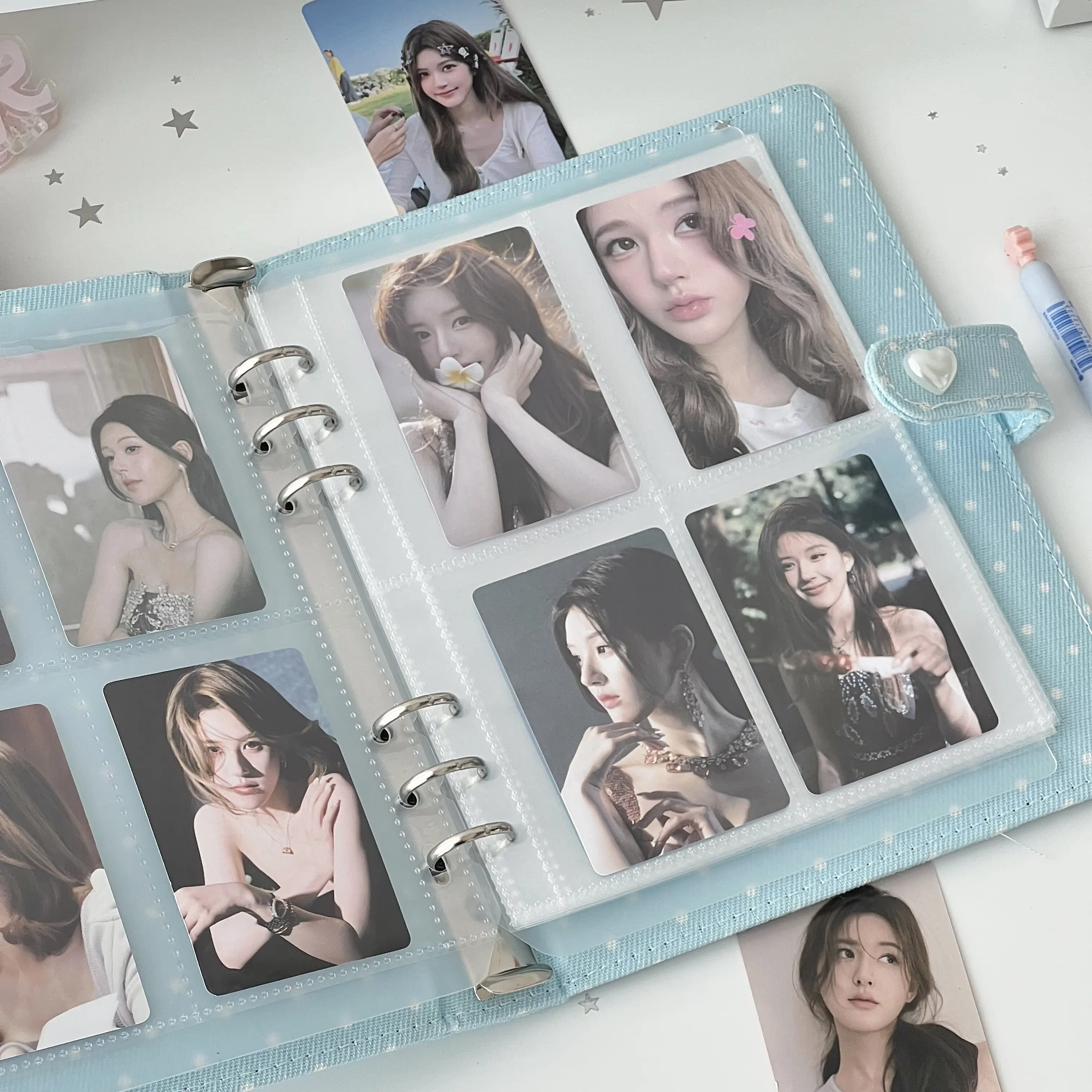 Raccoglitore A5 in tessuto a pois con 4 tasche per fotocard, per carte Polaroid piccole da 3 pollici, album per la collezione di idol Kpop, stile INS - immagine 3