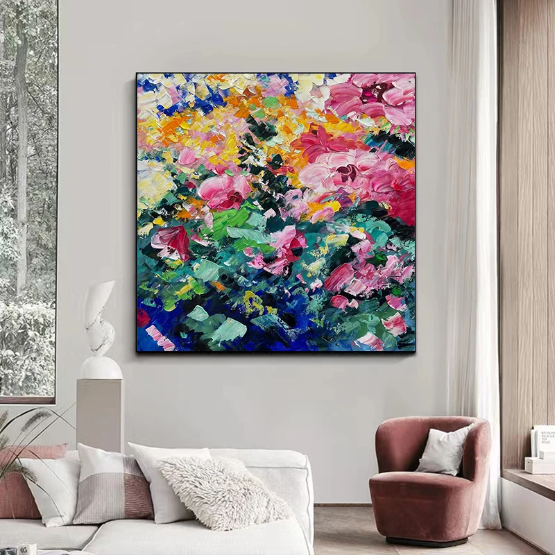 HandpaintedTextureOilPaintingLivingRoomFlowerAbstractArtKnife
