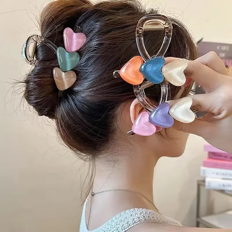 

New Korean 2023 Trendy Design Sweet Jelly Color Heart Hairpin Hair Claws Y2k Girls High Ponytail Hair Clip Women Headwear