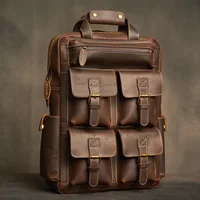 Genuine Leather Men's Backpack Vintage Bag Outdoor Travel Backpack Fitness bag Laptop Backpack Schoolbag For Laptop 17 Inch 2