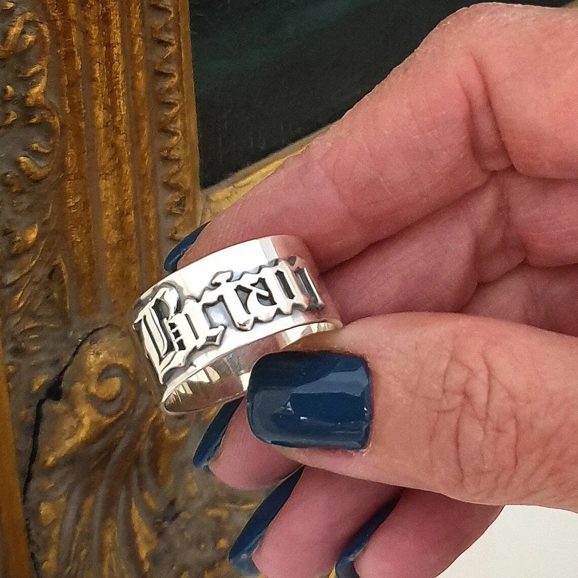 12MM Men' Gothic Rings Personalized Old English Hip-hop Name Ring Customized Couple Wedding Rings Stainless Steel Jewelry Gift 3