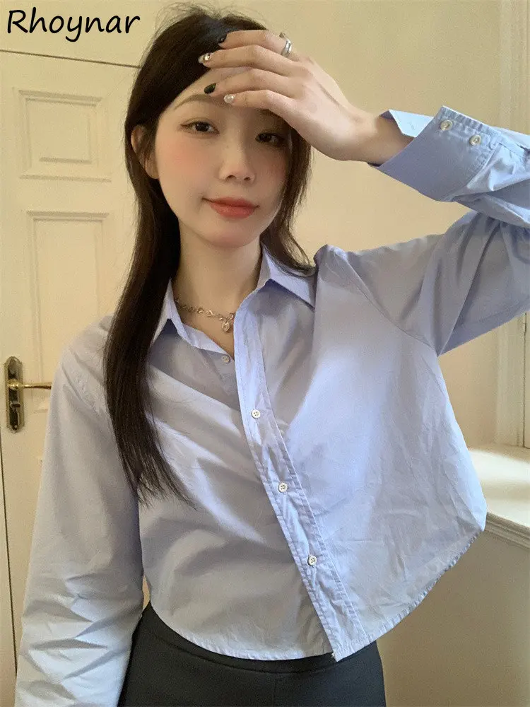 

Shirts Women Cropped Spring Pure Leisure Baggy Chic Designed Ins Popular Sweet Office Lady Simple Tops Waistless All-match Y2k