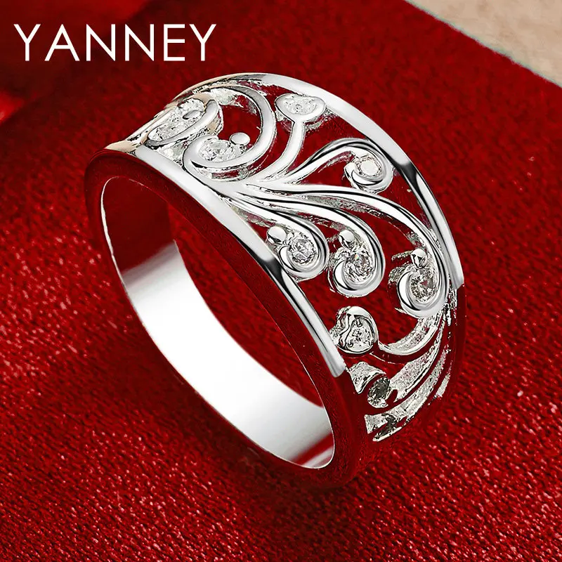 

Luxury Women 925 Sterling Silver 7-10# Ring Shiny AAA Flower Ring Zircon Fashion Wedding Party Charm Jewelry Accessories