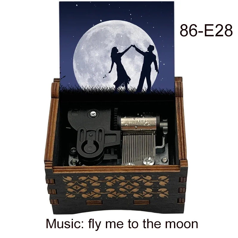 Song FLY Me To The Moon Music Box Wooden Black Print Gift for Wife Lovers Birthday Christmas Valentine's Day Home Decor 6