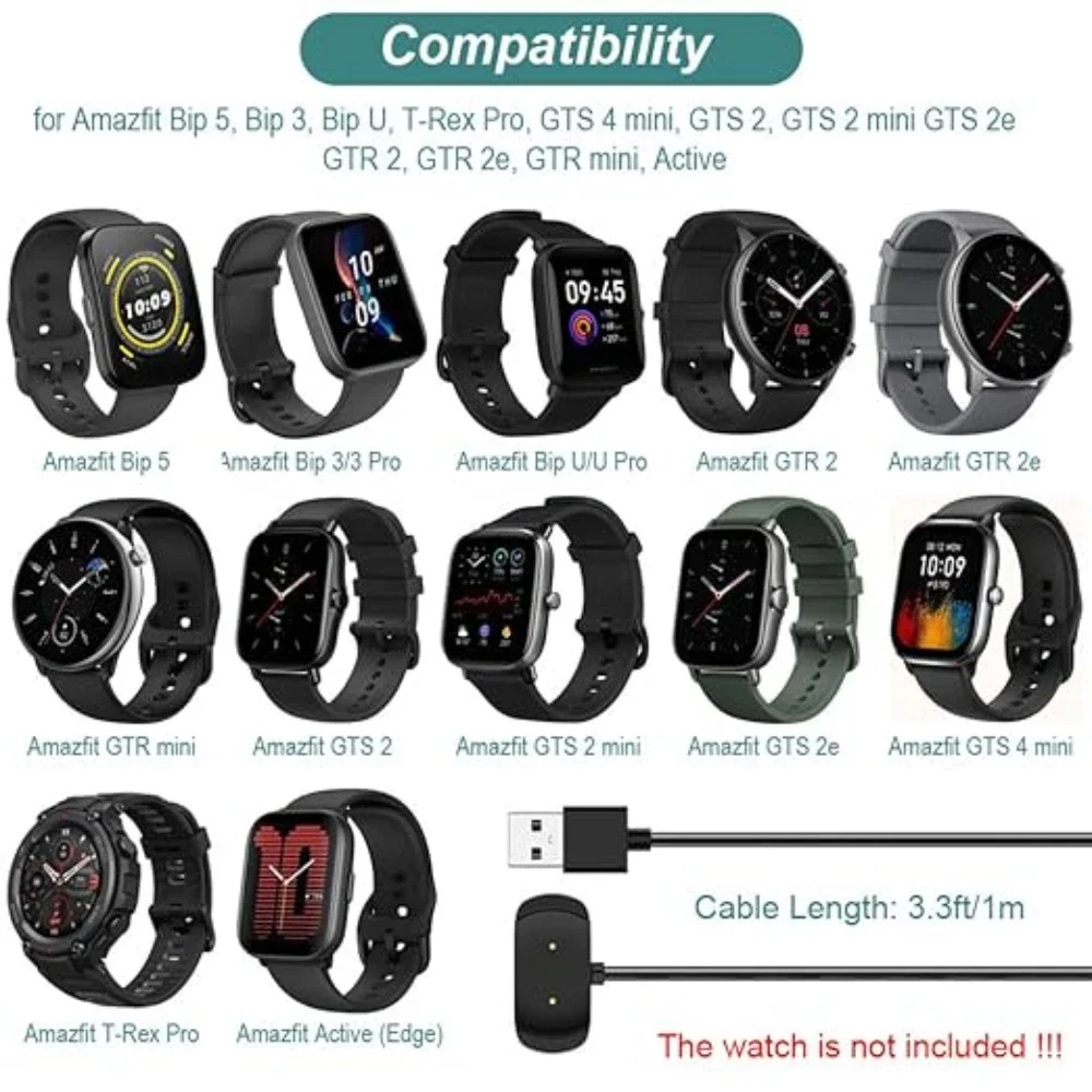 ل Amazfit GTS 2/GTS Mini/GTR 2e/Bip 5/Bip 3/Bip U شاحن سريع شاحن