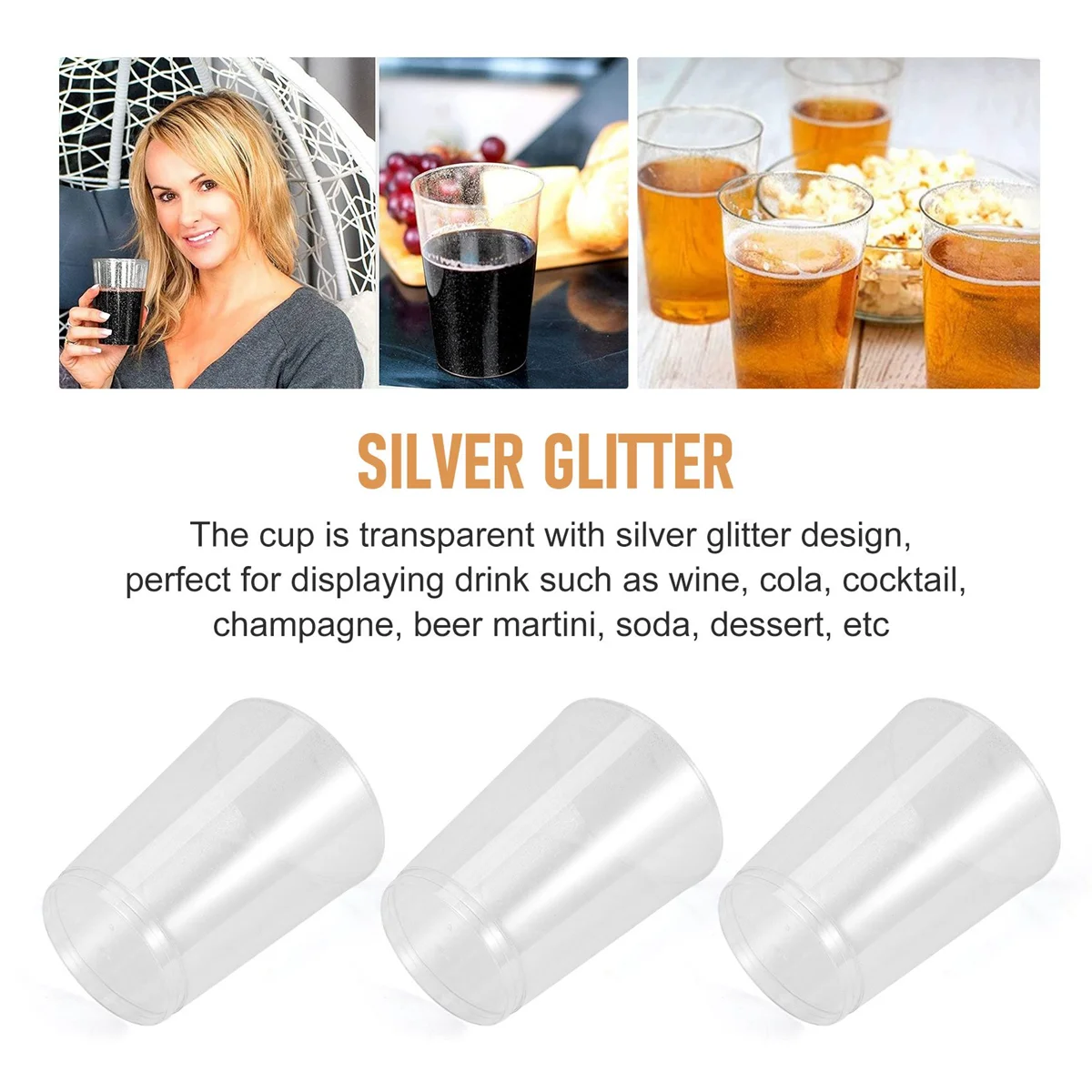 Clear Plastic Cups,Silver Glitter Plastic Tumblers Reusable Drink