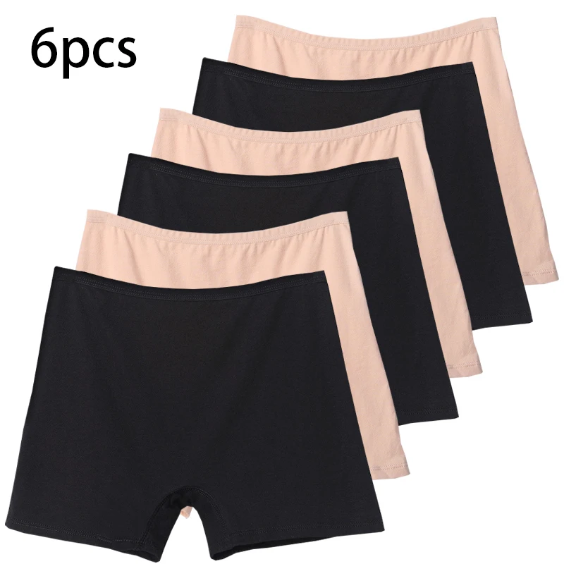 6pcs Cotton Women's High Waist Panties Boxer Underwear Solid Color Lady Plus Size Briefs Shorts Underwear