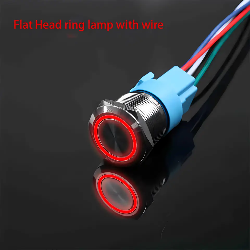16mm 19mm 22mm Metal Push Button Switch Momentary/Latching Flat Head Led Light Red Yellow Blue Green White 3V 12V 24V 220V image 14