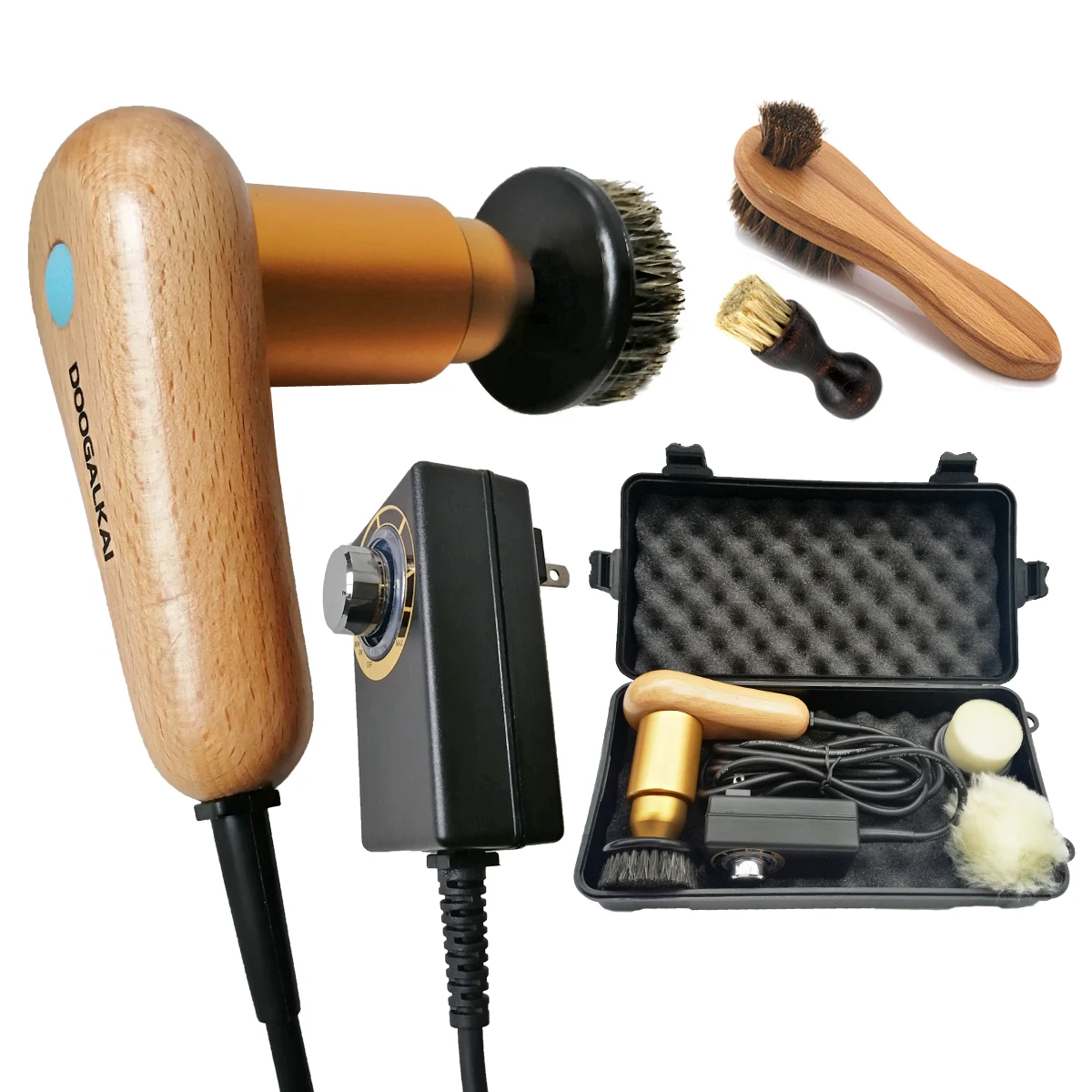 Professional Brush Shoes Cleaner Wooden Electric Shoe Polisher Shine Care Kit Leather Polish Tools