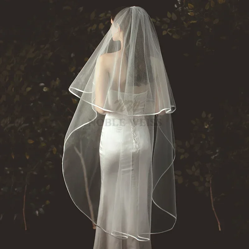 Wedding Veil Short Tulle Ribbon Edge Bridal Veils Two Layer Bride Veils Customized 2T bridal veil