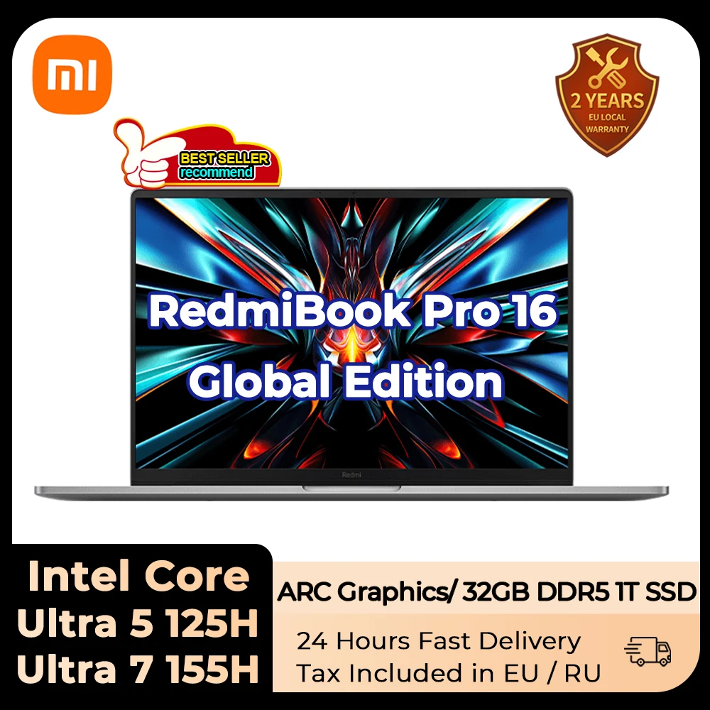 Xiaomi Laptop Redmibook Pro 16 2024 Core Ultra 5-125H/Ultra 7-155H Arc Graphics 32Gb Ddr5 1Tb Ssd 16 Pollici 3.1K 165Hz Schermo Pc
