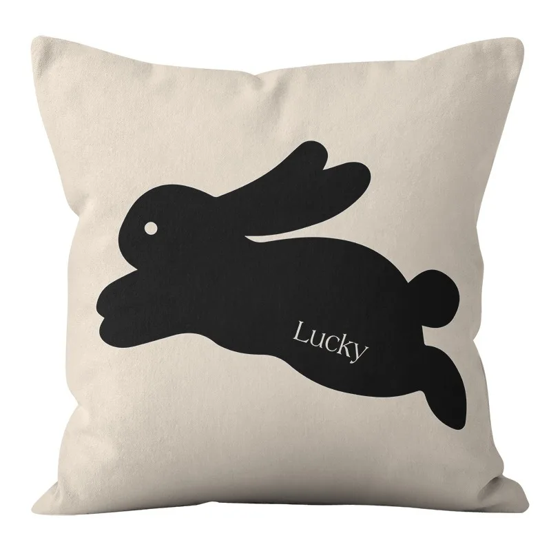 

Nordic Animal Rabbit Pillowcase Khaki Plaid Lucky Rabbit Pillow Cover Cartoon Black Bunny Bed Sofa Pillow Case Home Decorative