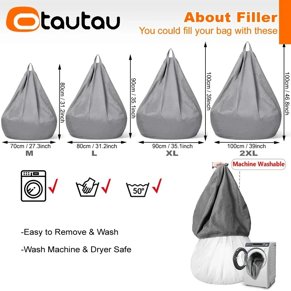 OTAUTAU Cotton Linen Bean Bag Cover DD002【No Filler Inside!You Need To Fill It By Yourself !】