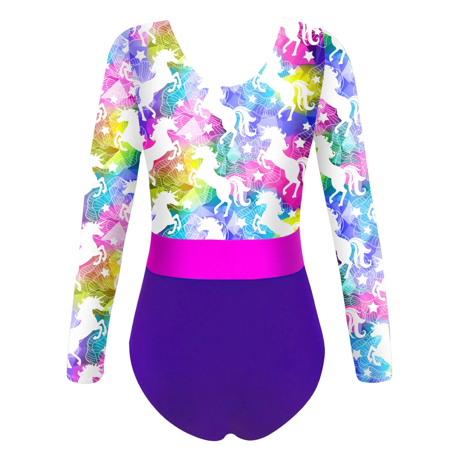 Ballet Leotard Dance Leotard Toddler Girls Gymnastics Swimwear Swimsuit for Dancing Colorful Print Ballet Leotards Round Neck Long Sleeves Bodysuit Jumpsuit