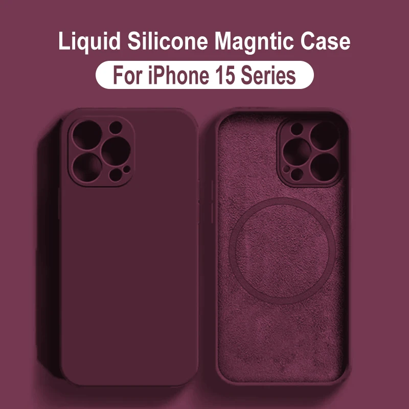 Магнитные чехлы из жидкого силикона для For iPhone 15 11 14 13 12 Pro Max Plus, мягкий чехол для беспроводной зарядки For Magsafe, аксессуары для телефонов