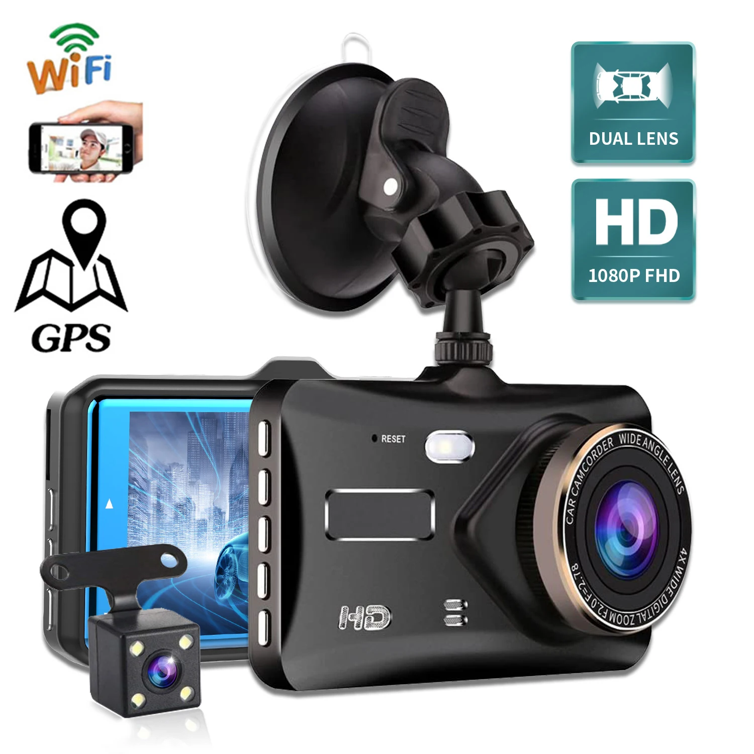 

Автомобильный видеорегистратор WiFi Full HD 1080P, видеорегистратор заднего вида, Автомобильный видеорегистратор, парковочный монитор, ночное видение, G-датчик, видеорегистратор, GPS-трек