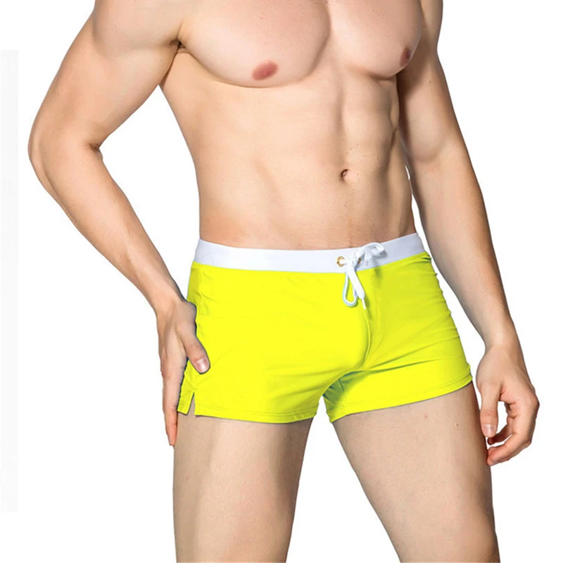 Summer American Style Men's Solid Color Boxer Swimming Trunks Fashion Beach Shorts Breathable  Waterproof Swimming Pants