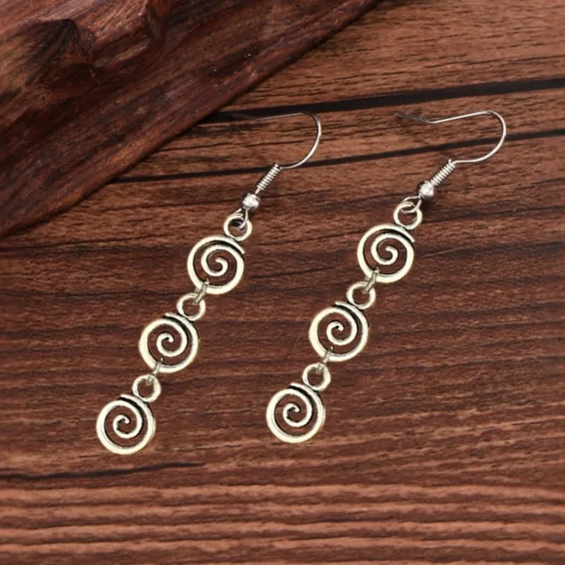 1 Pair Retro Spiral Swirl Dangle Earrings for Women Vintage Silver Color Minimalist Creative Earrings Party Jewelry Gifts