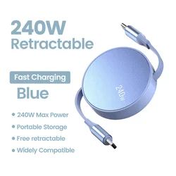 Retractable 240W PD Fast Charging USB - C to USB - C Cable - Portable and Efficient Power Solution - Type - C to Type - C (Blue)
