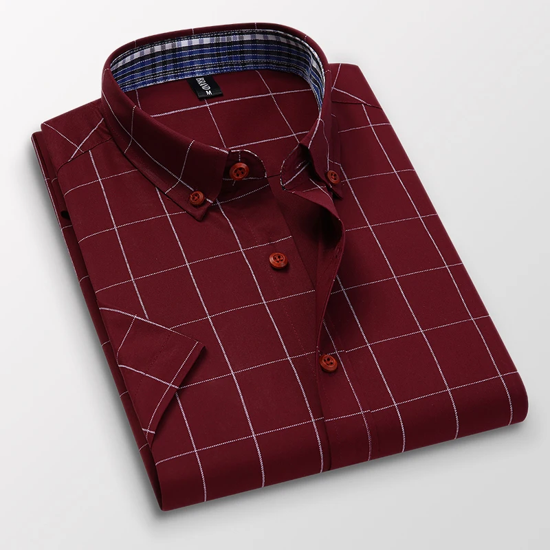 British Style Men's Plaid Casual Dress Shirts Male High Quality Short Sleeve Slim Fit Business Shirt Top Cothes S-5XL