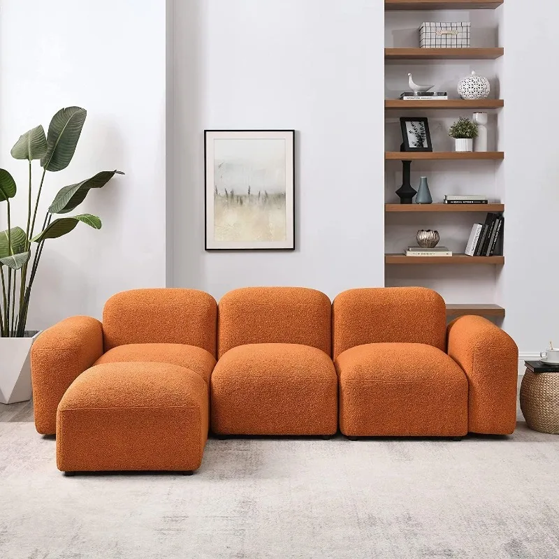 

Modular Sectional Sofa, 94.5" Convertible L-Shaped Couch, Minimalist Teddy Sherpa Cloud Couches with 2 Comfy Pillows